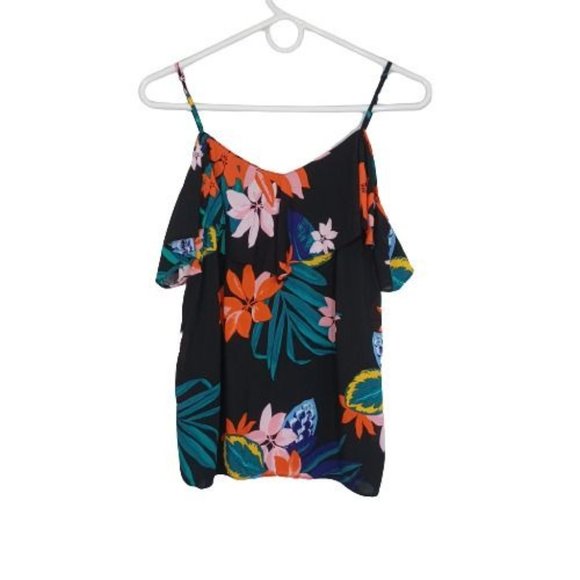 Old Navy Women's Shoulder Off Overlay Blouse Floral Size S Spaghetti Straps - Picture 6 of 9